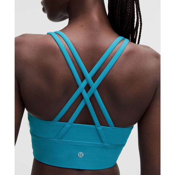 Lululemon Energy Longline Bra Hawaiian Blue Sz 4 Medium Support Crossback EUC - Picture 1 of 14
